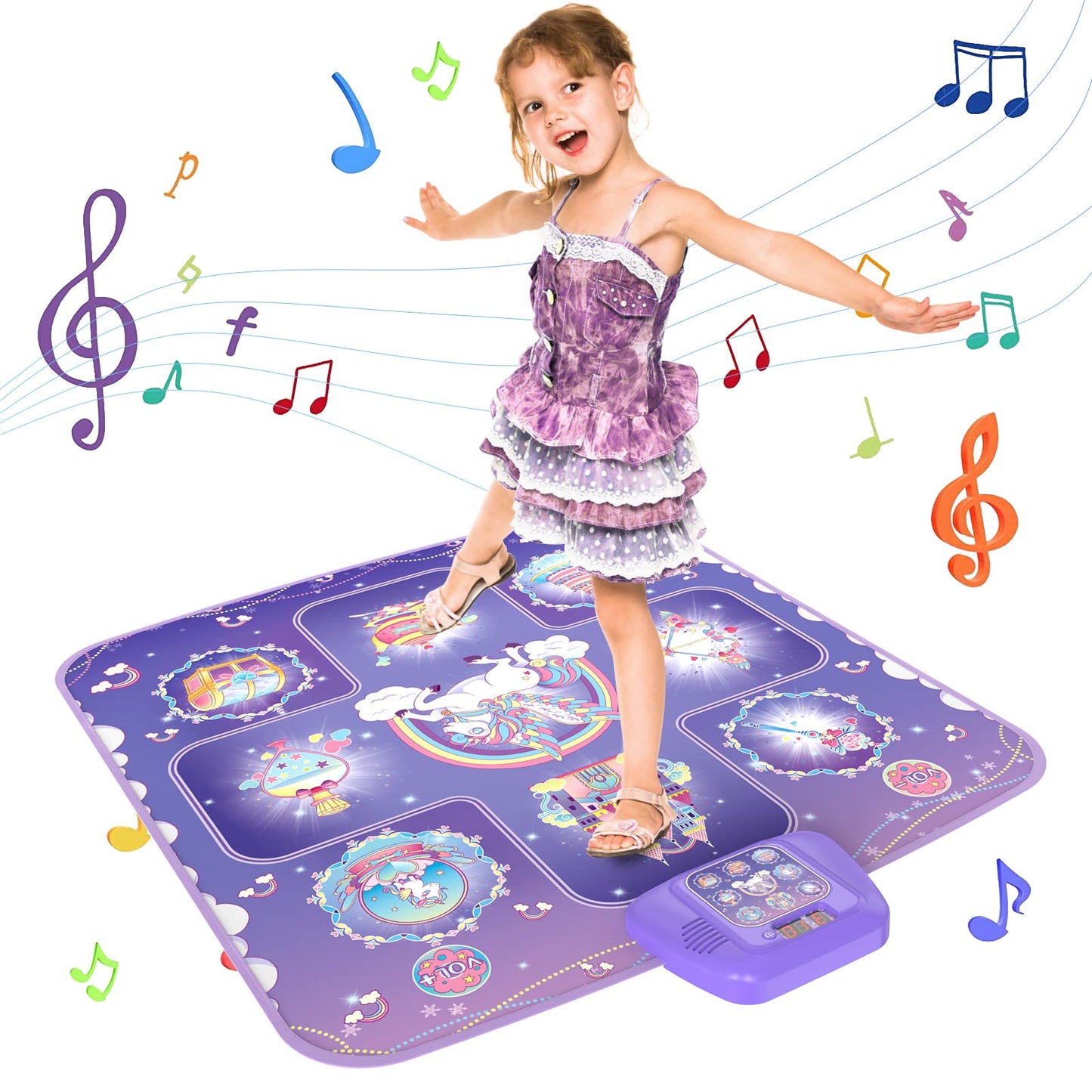 GirlsHome Dance Mat - Unicorn Toys for Girls Electronic Dance Pad with 5 Game Modes, Built-In Music, Touch Sensitive Light Up LED Kids Musical Mat, Christmas & Birthday Gift for Toddler Girls 3-12