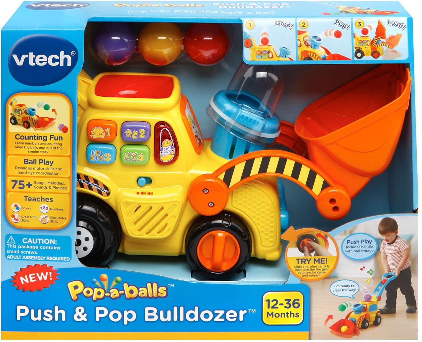 VTech Pop-a-Balls Push & Pop Bulldozer,Yellow