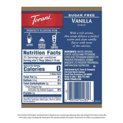 Torani Sugar Free Syrup, Vanilla, 25.4 Ounce (Pack of 4)