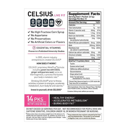 CELSIUS Dragonfruit Lime On-the-Go Powder Stick Packs, Zero Sugar 14 Count(Pack of 1)