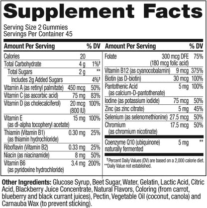 OLLY Men's Multivitamin Gummy, Overall Health and Immune Support, Vitamins A, C, D, E, B, Lycopene, Zinc, Adult Chewable Vitamin, Blackberry, 45 Day Supply - 90 Count