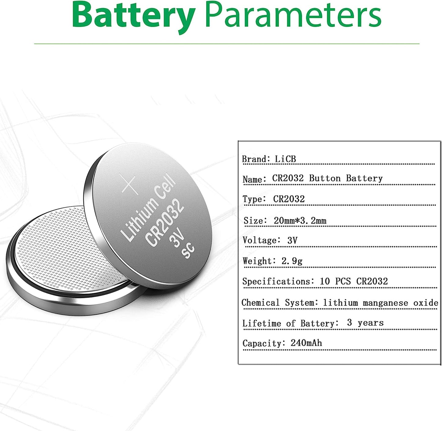 LiCB CR2032 3V Lithium Battery(10-Pack)