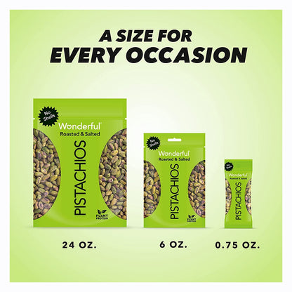 Wonderful Pistachios, No Shells, Roasted & Salted Nuts, 24 Ounce Resealable Bag, Good Source of Protein, Gluten Free, On the Go Snack