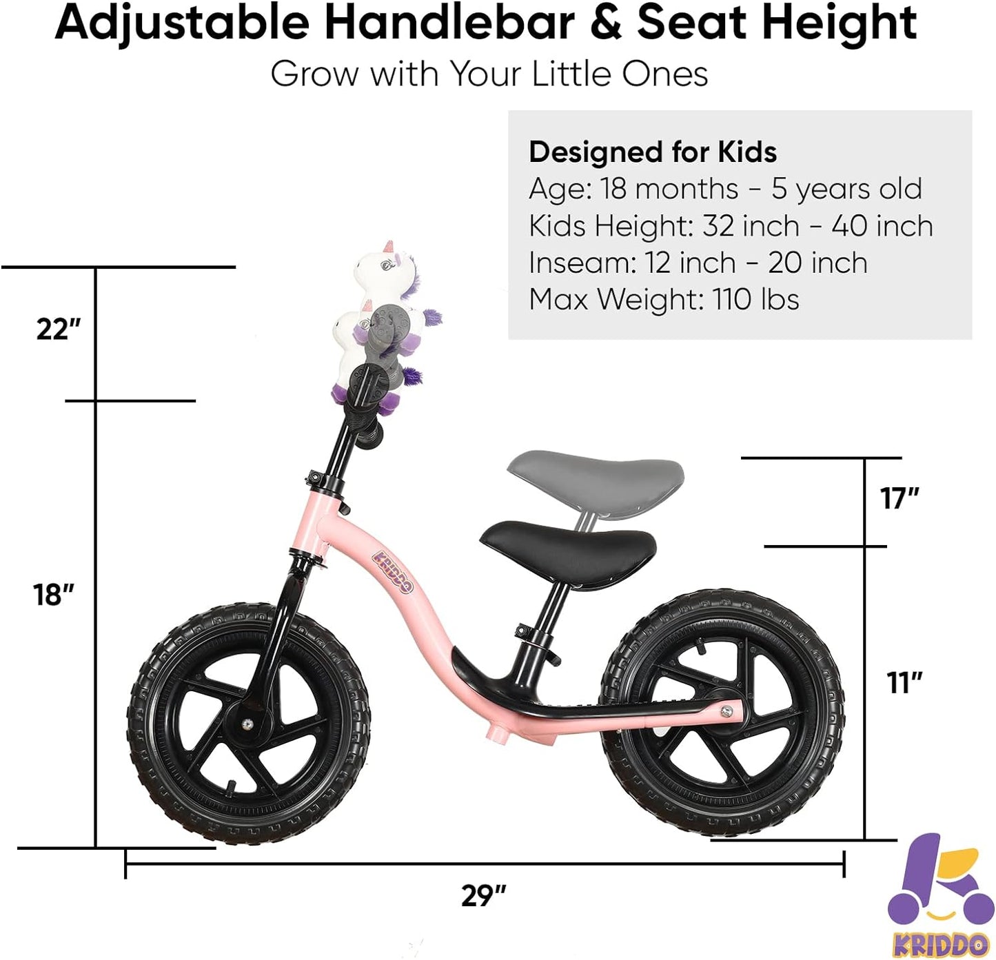 KRIDDO Toddler Balance Bike 2 Year Old, Age 18 Months to 5 Years Old, Early Learning Interactive Push Bicycle with Steady Balancing, Gift Bike for 2-5 Boys Girls