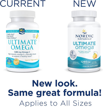 Nordic Naturals Ultimate Omega, Lemon Flavor - 90 Soft Gels - 1280 mg Omega-3 - High-Potency Omega-3 Fish Oil Supplement with EPA & DHA - Promotes Brain & Heart Health - Non-GMO - 45 Servings