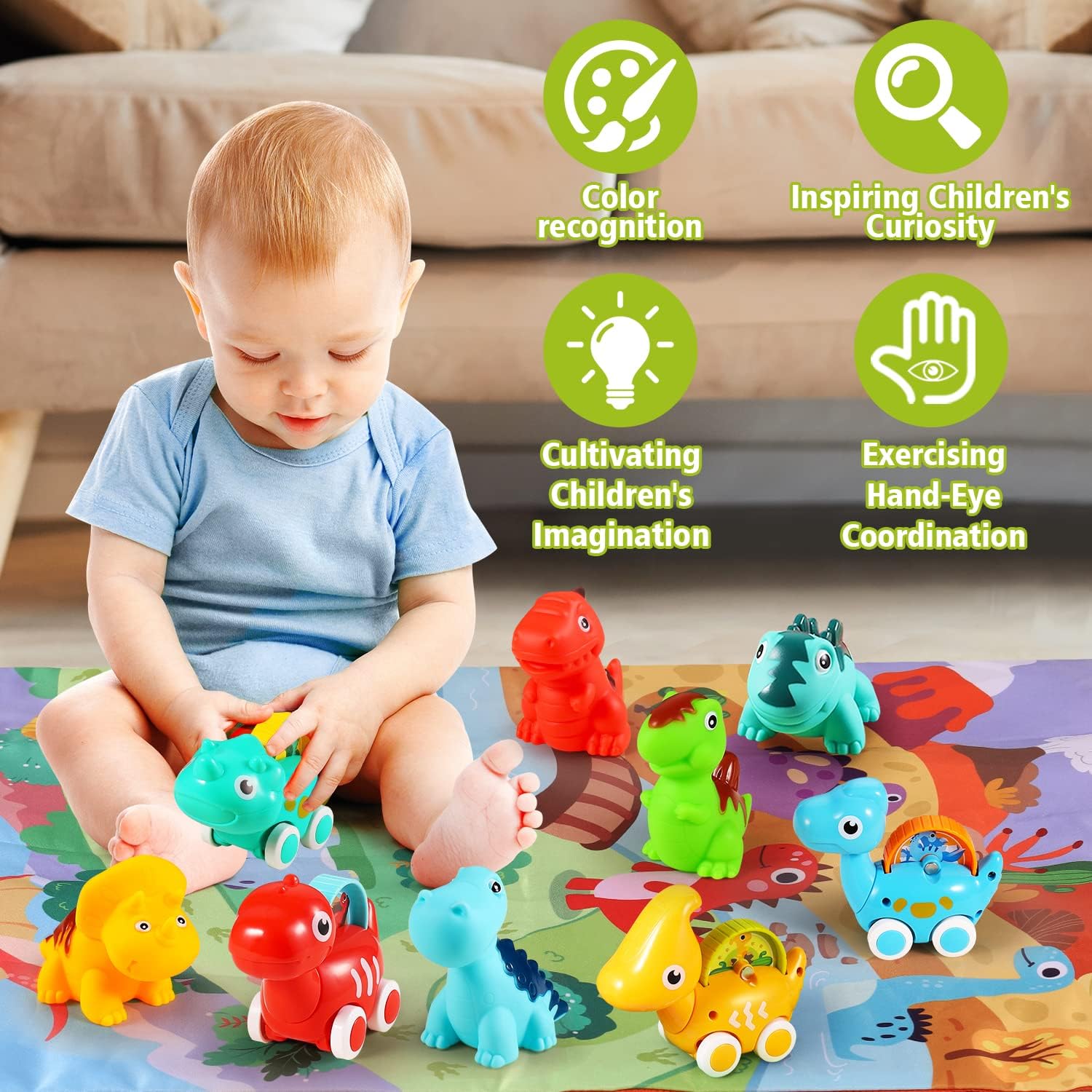 ALASOU 9 PCS Dinosaur Car Toys with Playmat/Storage Bag|1st Birthday Gifts for Toddler Toys Age 1-2|Baby Toys for 1 2 3 Year Old Boy|1 2 Year Old Boy Birthday Gift for Infant Toddlers