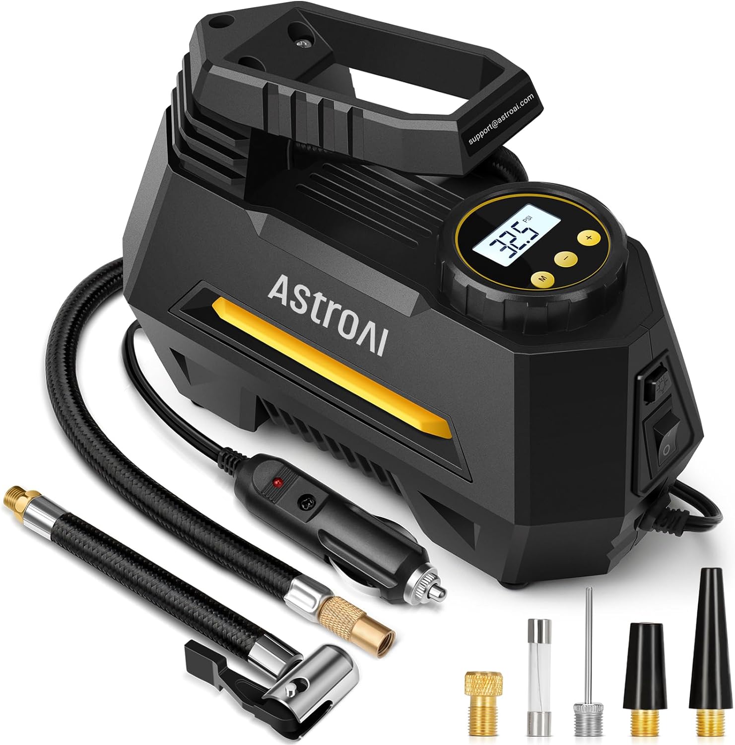 AstroAI Tire Inflator Portable Air Compressor Air Pump for Car Tires - 12V DC Auto Pump with Digital Pressure Gauge, 100PSI with Emergency LED Light