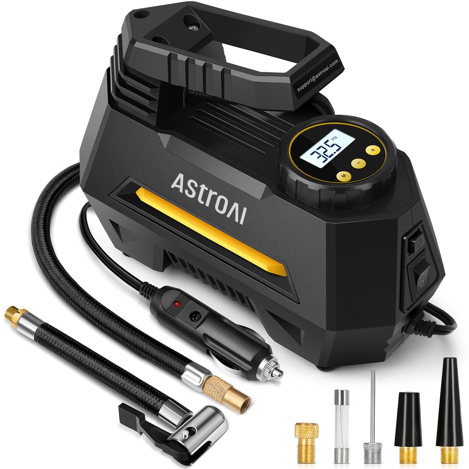 AstroAI Tire Inflator Portable Air Compressor Air Pump for Car Tires - 12V DC Auto Pump with Digital Pressure Gauge, 100PSI with Emergency LED Light