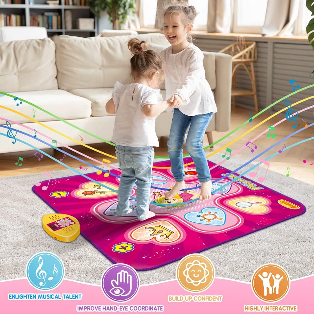 Dance Mat, Toys for 3 4 5 6 7 8+ Year Old Girls, Electronic Musical Play Mats Dance Pad with LED Light, Dance Game Toy Gift for Kids, 7 Game Modes, Christmas Birthday Gifts for Age 3-10 Year Old Girls