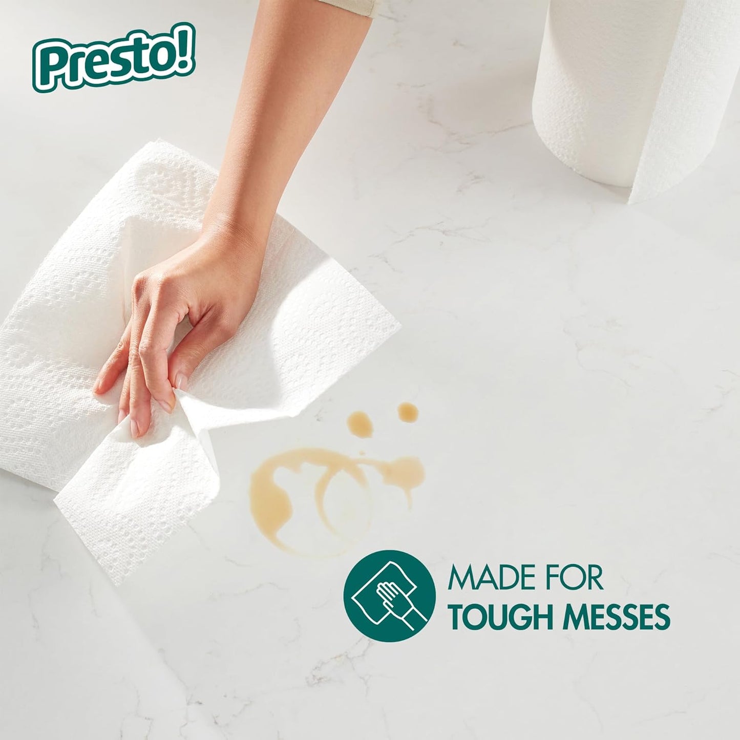 Amazon Brand - Presto! Flex-a-Size Paper Towels, 158 Sheet Huge Roll, 12 Rolls (2 Packs of 6), Equivalent to 38 Regular Rolls, White