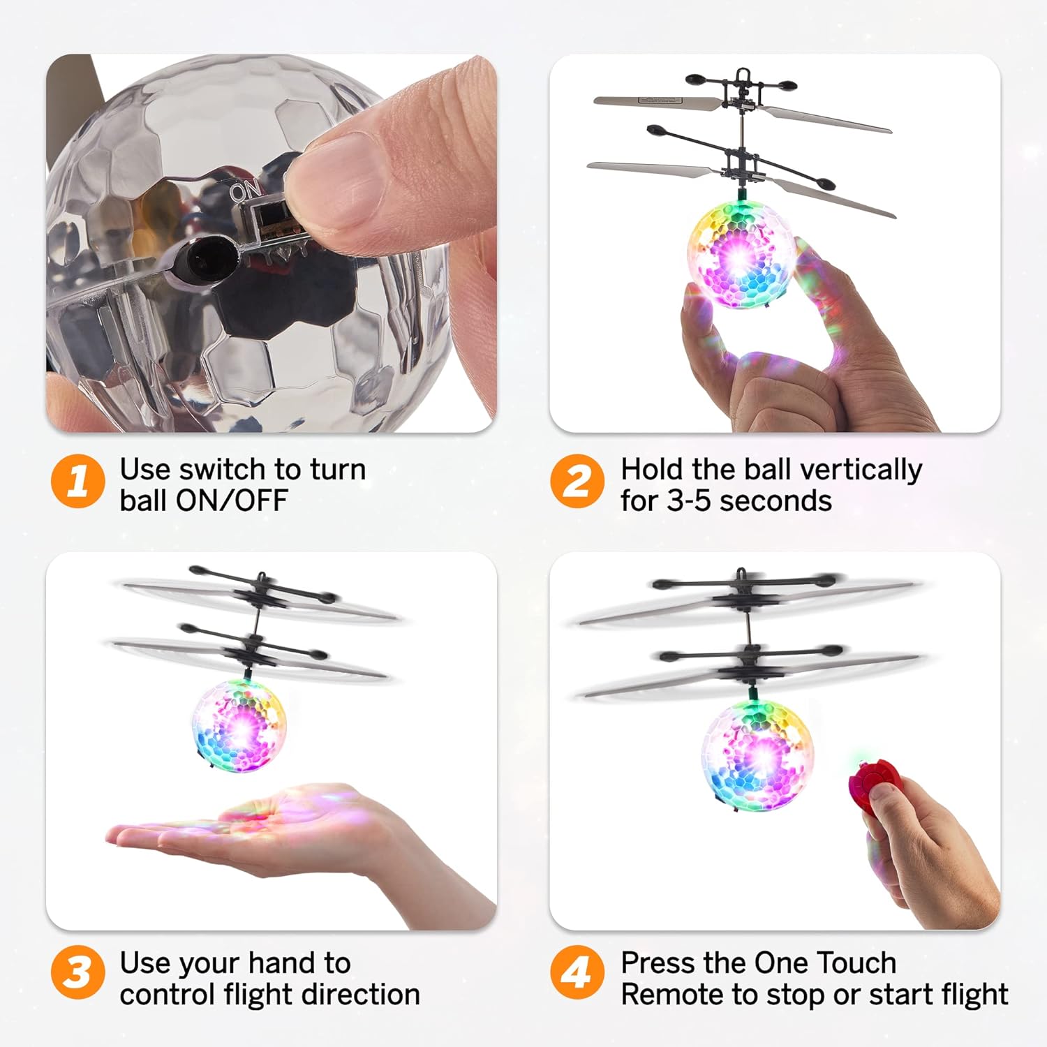 Force1 1 Pack Orbiter Flying Orb Ball Hand Operated Spinner Drones for Kids- Flying Ball Mini Hand Drone Toy with Remote, LED Hand Controlled Hover Orb Toy Indoor Fidget Ball Drone Floating UFO Drone