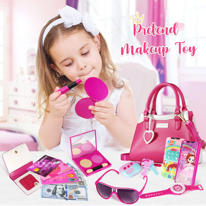 Shemira Play Purse for Little Girls, Princess Pretend Play Girl Toys for 3 4 5 6 7 8Years Old, Toddler Purse with Accessories, Kids Toy Purse, Gifts for Girl Age 3-5 4-6 6-8