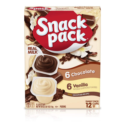 Snack Pack Chocolate and Vanilla Flavored Pudding Cups Family Pack, 12 Count Pudding Cups