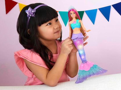 Barbie Mermaid Doll with Water-Activated Twinkle Light-Up Tail, Barbie Dreamtopia Mermaid Toys, Pink-Streaked Hair