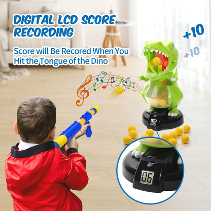 EagleStone Dinosaur Shooting Toys for Boys 5 6 7 8 9 Years Old, Electronic Kids Target Games w/ Air Pump Gun, LCD Score Record, Sound, 24 Foam Balls, Birthday Party Favor,Christmas Gifts for Toddlers