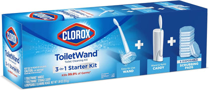 Clorox ToiletWand Disposable Toilet Cleaning Kit, Brush, Bathroom Cleaning System with Storage Caddy and 6 Disinfecting Refill Heads (Package May Vary)