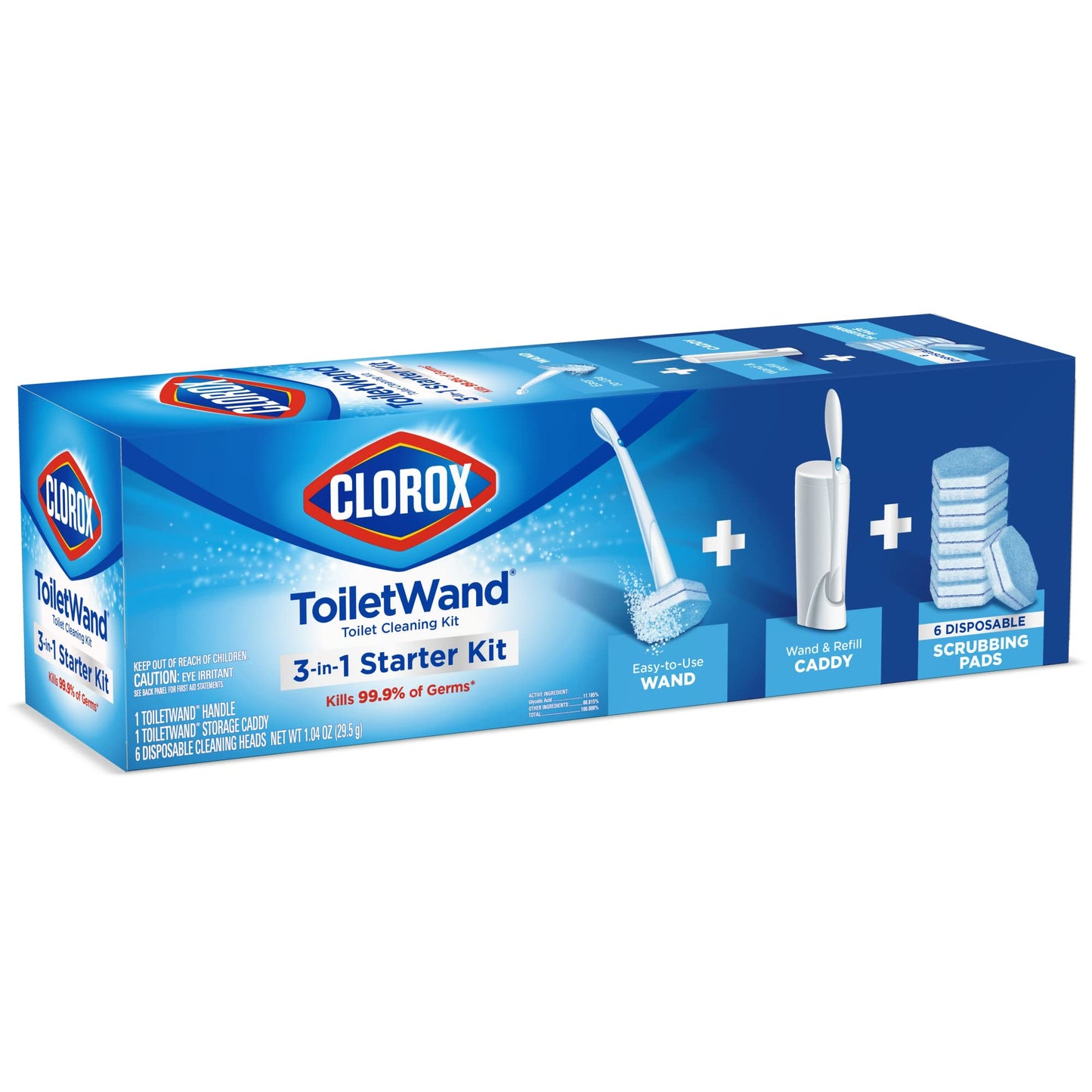 Clorox ToiletWand Disposable Toilet Cleaning Kit, Brush, Bathroom Cleaning System with Storage Caddy and 6 Disinfecting Refill Heads (Package May Vary)