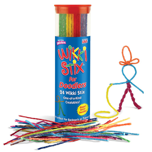 Wikki Stix Doodler, Fidget Toy Plus Arts & Crafts for Kids; Non-Toxic Waxed Yarn, Reusable Hands-on Fun! 6-inch Assorted Colors; 24-Pack.