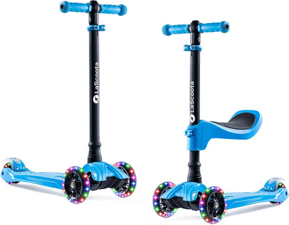 LaScoota 2-in-1 Kids Kick Scooter, Adjustable Height Handlebars and Removable Seat, 3 LED Lighted Wheels and Anti-Slip Deck, for Boys & Girls Aged 3-12 and up to 100 Lbs.