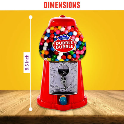 Gumball Machine for Kids 8.5" - Coin Operated Toy Bank - Dubble Bubble Red Gum Machine Classic Red Style Includes 45 Gum Balls - Kids Coin Bank - Candy Dispenser - Playo