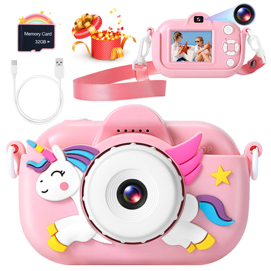 Kids Camera for Toddler Girls Boys Aged 3-9, YEEHAO 32MP Kids Toys Digital Camera for 3 4 5 6 7 8 9 Year Old Girls, Children Selfie Camera Birthday Gift for Kids with 32GB SD Card, Pink