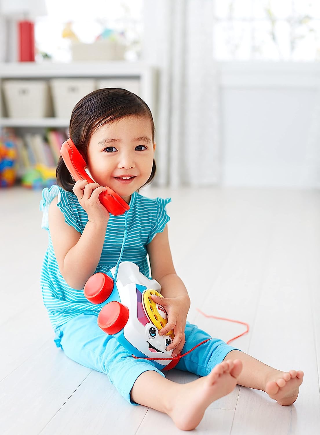 Fisher-Price Toddler Pull Toy Chatter Telephone Pretend Phone With Rotary Dial And Wheels For Walking Play Ages 1+ Years