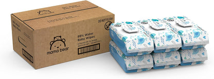 Amazon Brand - Mama Bear 99% Water Baby Wipes, Hypoallergenic, Fragrance Free, 432 Count (6 Packs of 72)