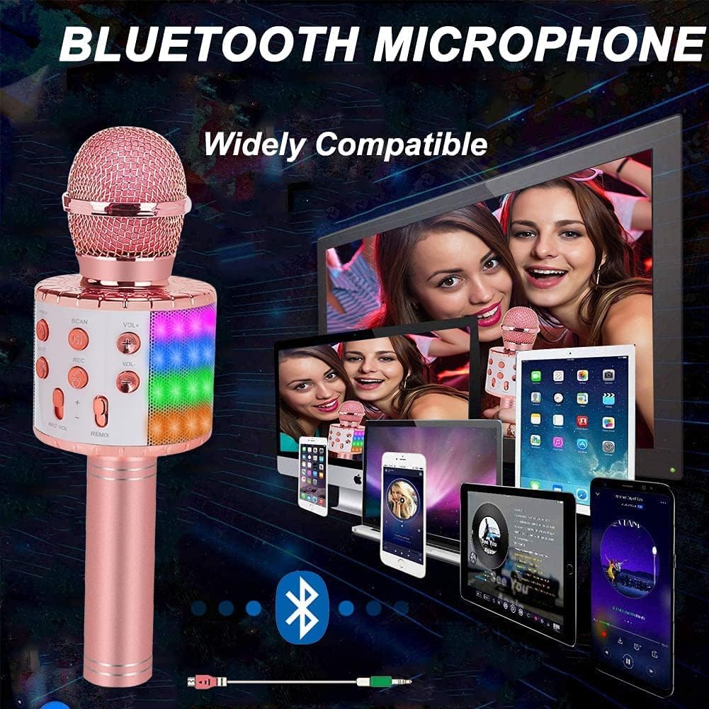 Toys for Girls Karaoke Microphone - Portable Wireless Bluetooth Karaoke Mic Machine with Flashlights, 3 4 5 Year Old Girl Birthday Gifts,Kids Toys for 6 7 8 9 10 Year Old Girl Stuff Teen