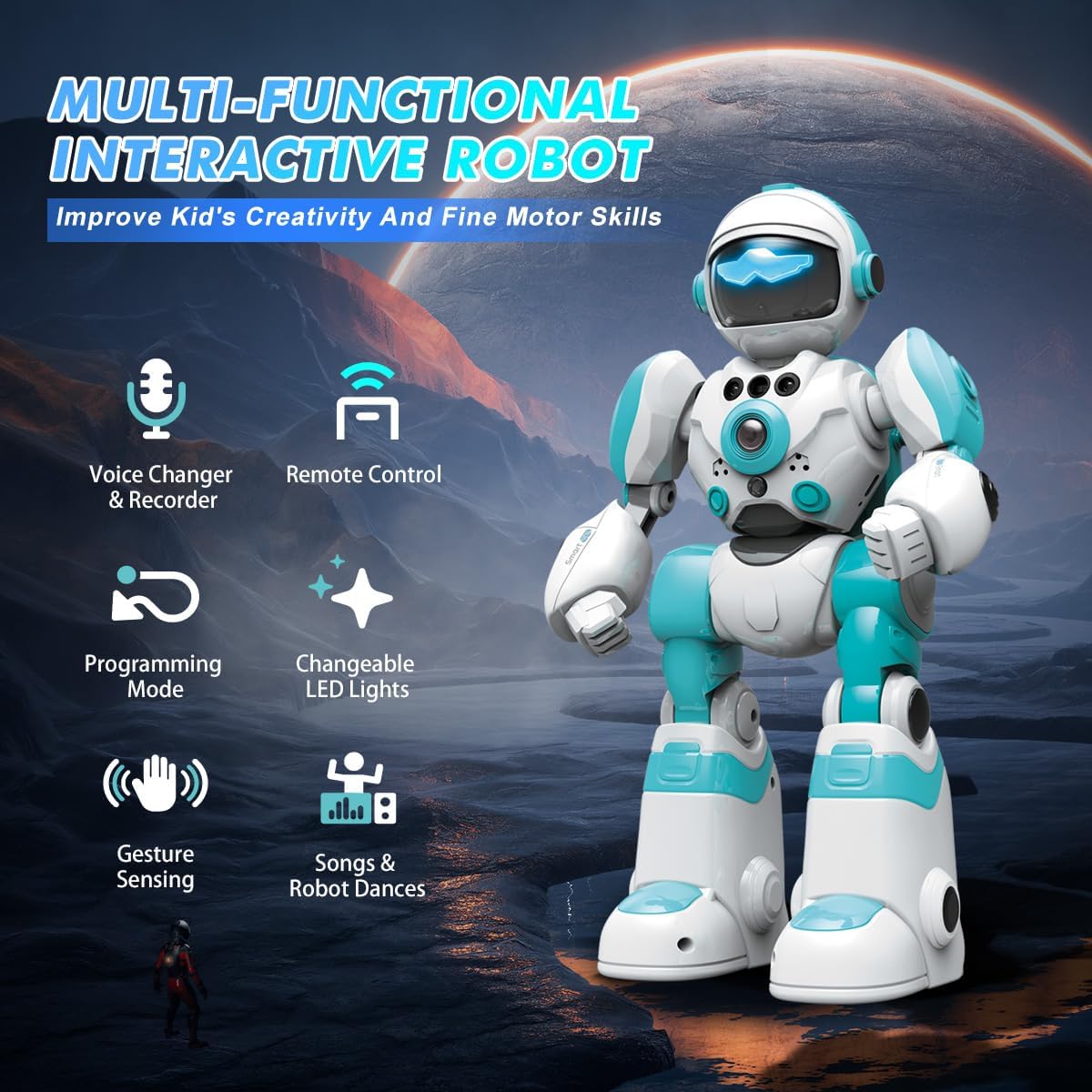 VATOS Robot Toys for Kids, Remote Control Robot with Record Voice & Gesture Sensing Control, Rechargeable Programmable Music Dancing Functions Cool Birthday Gift for Toddler Boys Age 3 4 5 6 Years Old