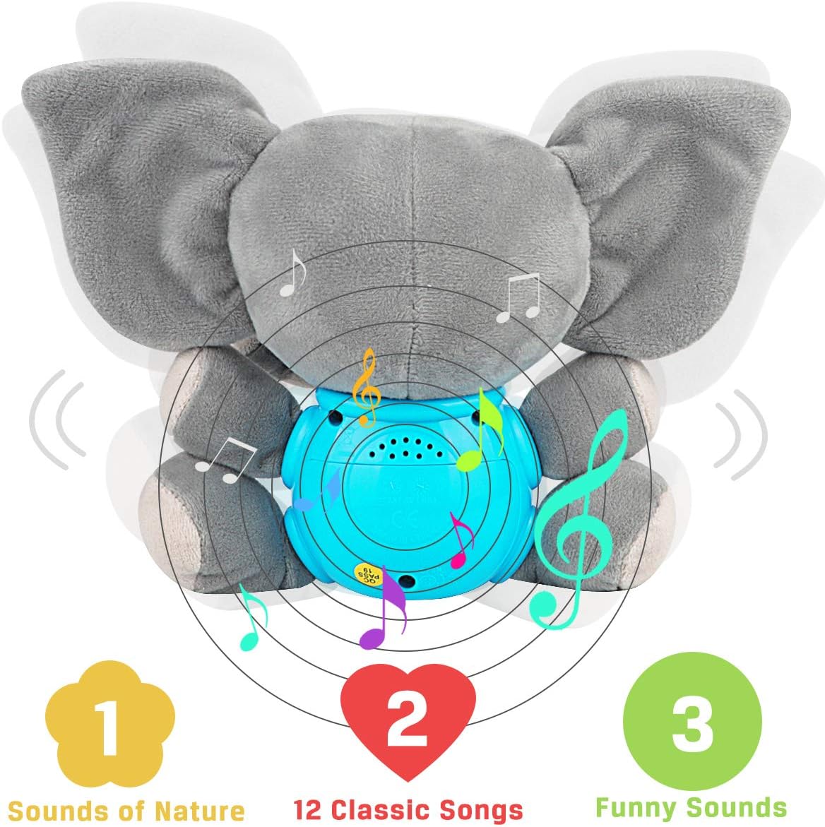 Aitbay Plush Elephant Music Baby Toys 0 3 6 9 12 Months, Cute Stuffed Aminal Light Up Baby Toys Newborn Baby Musical Toys for Infant Babies Boys & Girls Toddlers 0 to 36 Months (Gray)