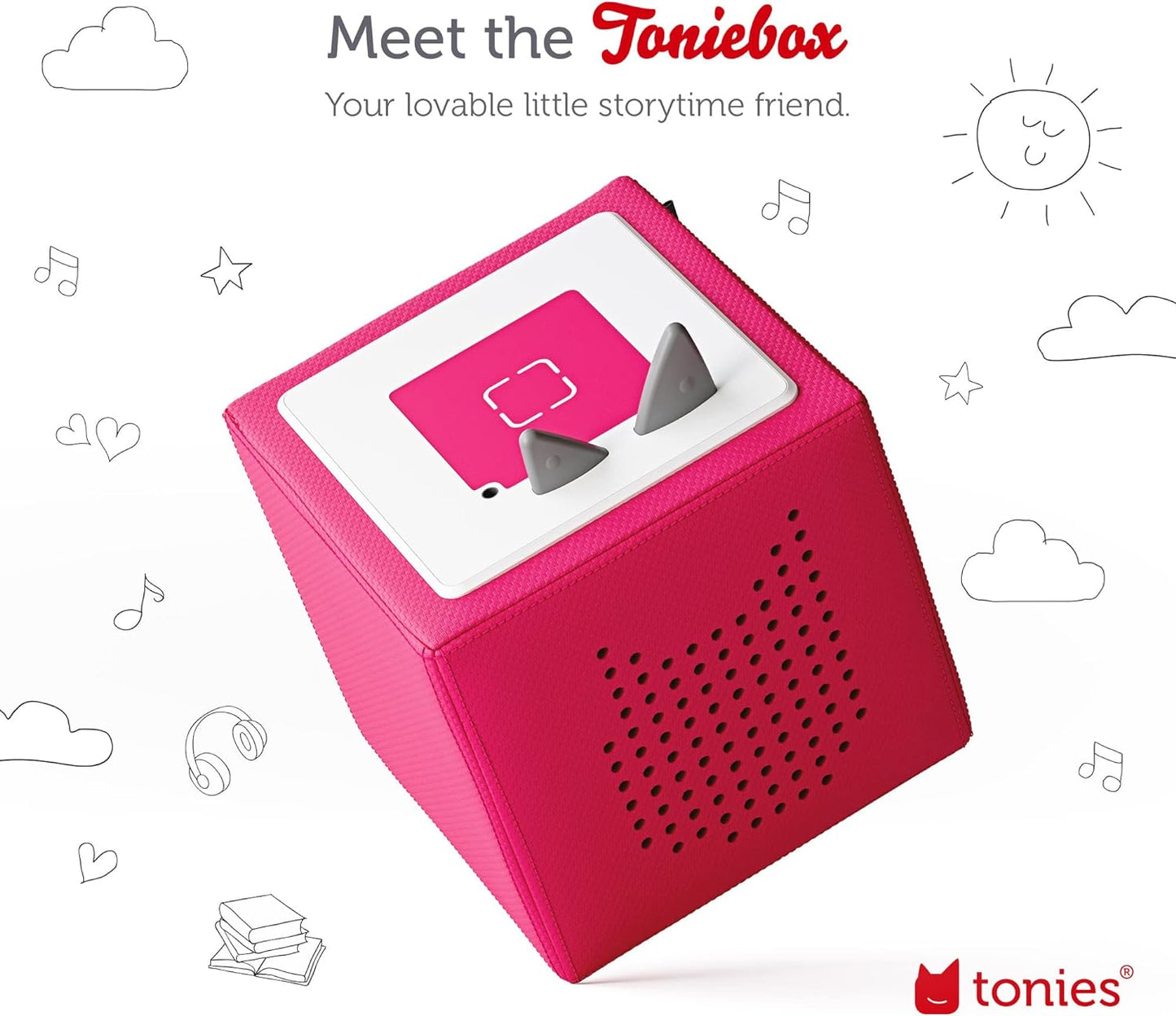 Toniebox Audio Player Starter Set with Cinderella, Belle, Moana, Tangled, and Playtime Puppy - Listen, Learn, and Play with One Huggable Little Box - Pink