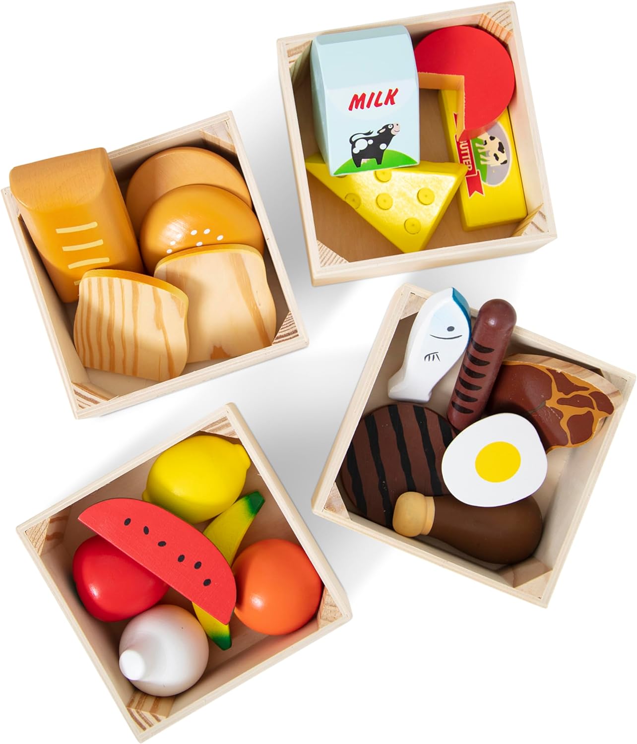 Melissa & Doug Food Groups - 21 Wooden Pieces and 4 Crates, Multi - Play Food Sets For Kids Kitchen, Pretend Food, Toy Food For Toddlers And Kids Ages 3+