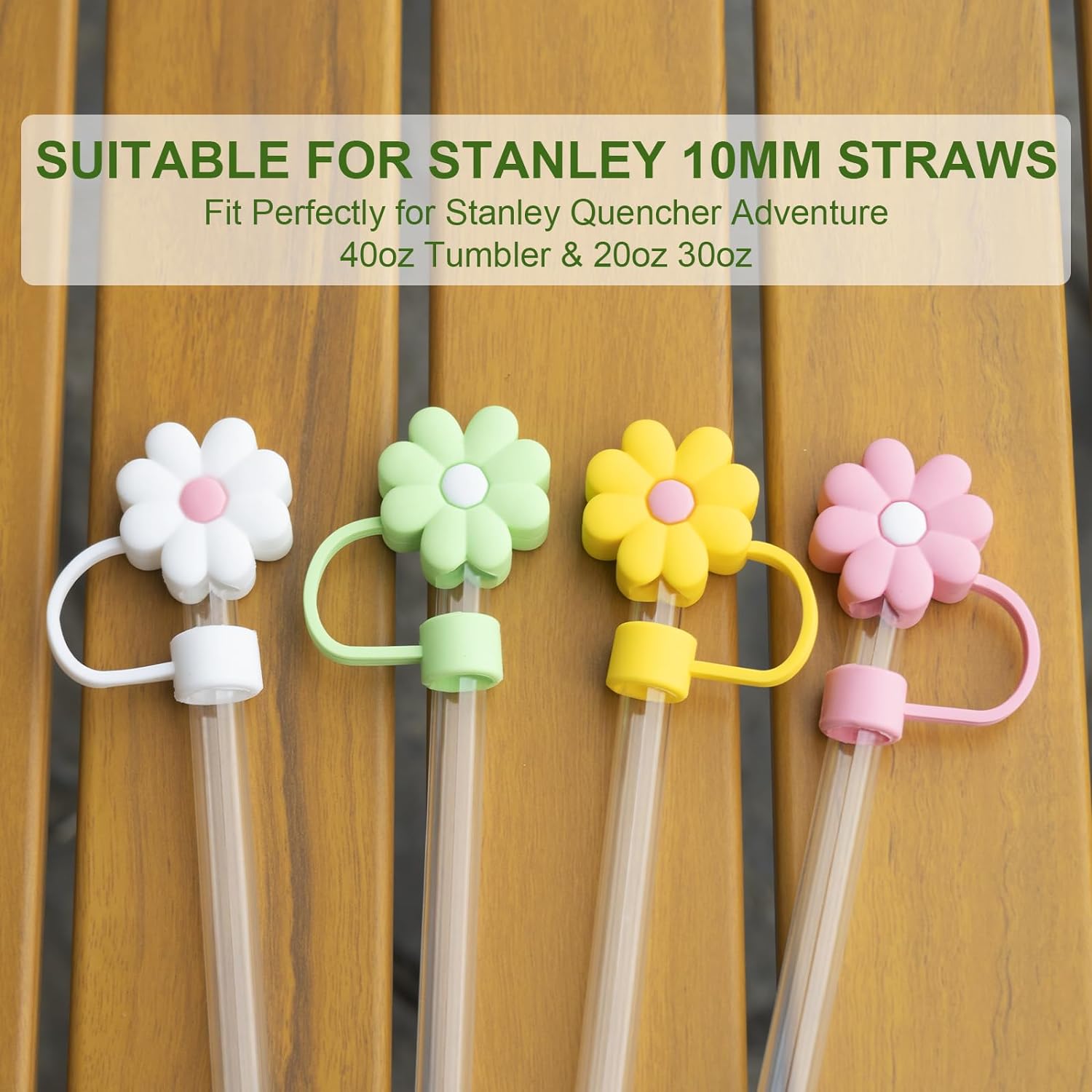 4Pcs 0.4in Diameter Cute Silicone Straw Covers Cap for Stanley Cup, Dust-Proof Drinking Straw Reusable Straw Tips Lids