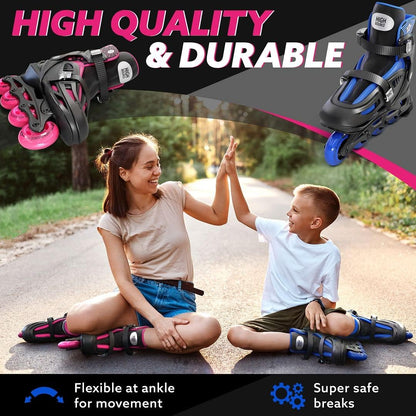 Inline Skates for Girls and Boys, Roller Skates with Gel Wheels Adjustable Sizing for Adults and Kids, Inline Skates for Adult Female, Male, Lightweight Roller Skates, High Bounce