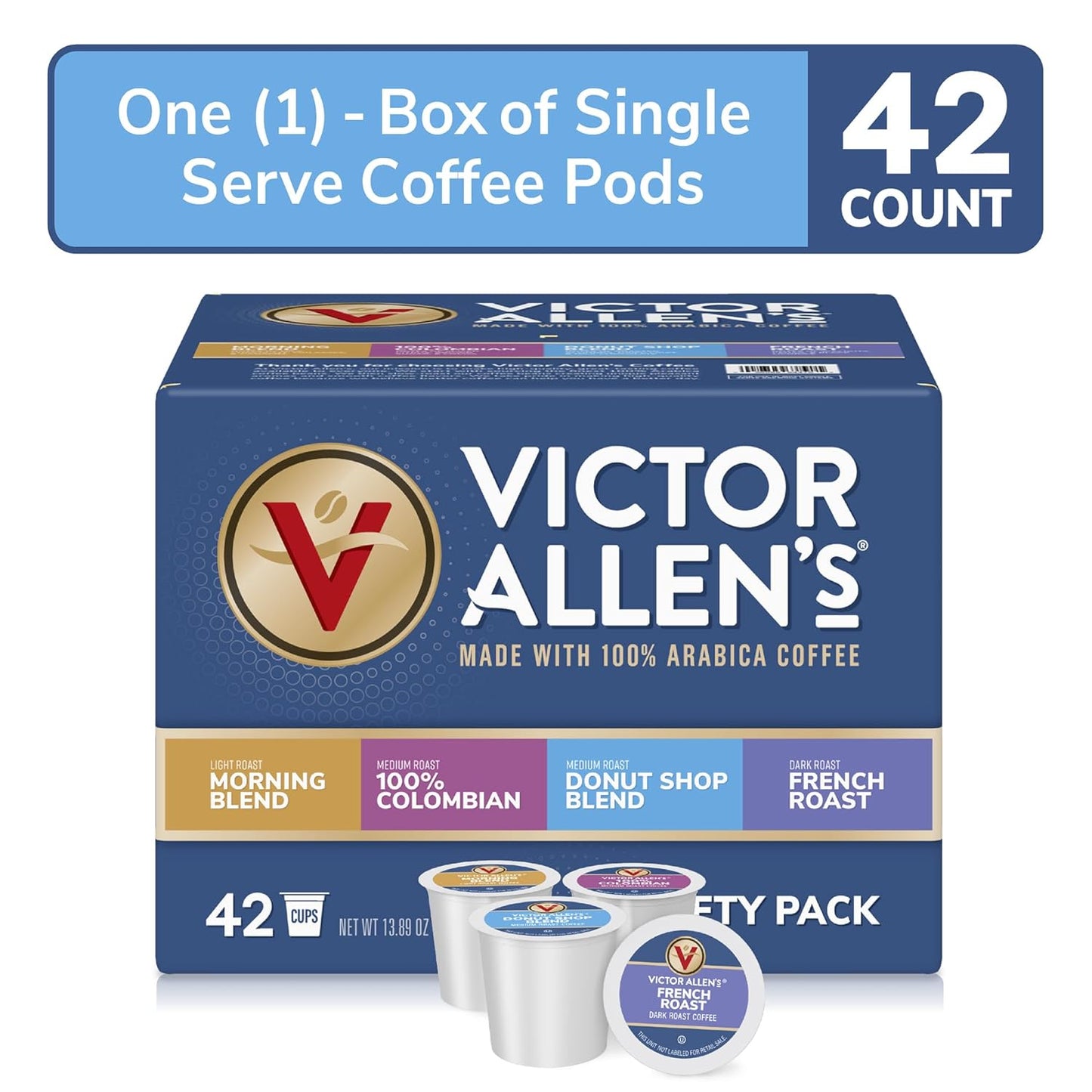 Victor Allen's Coffee Variety Pack, Light-Dark Roasts, 42 Count, Single Serve Coffee Pods for Keurig K-Cup Brewers