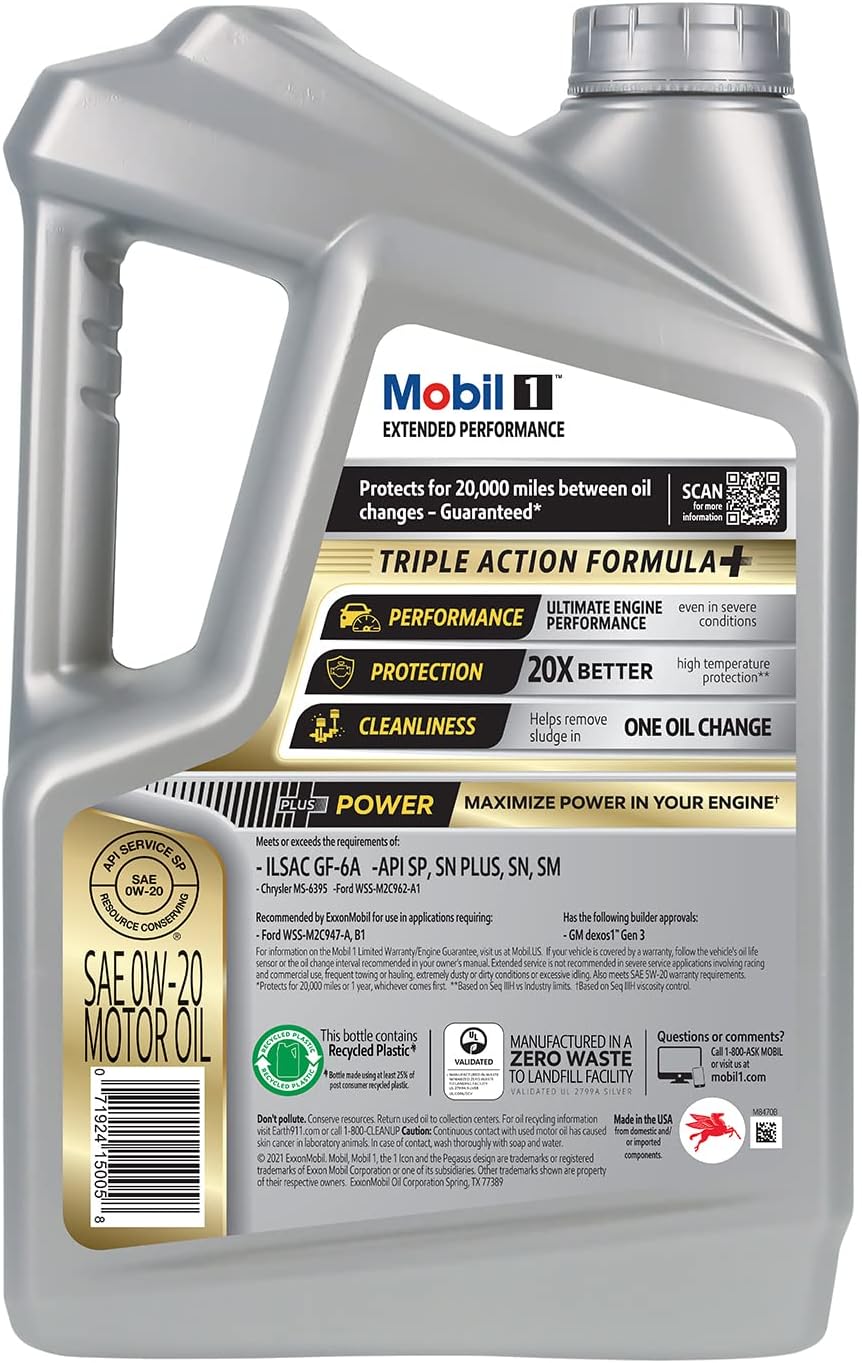 Mobil 1 Extended Performance Full Synthetic Motor Oil 0W-20, 5 Quart