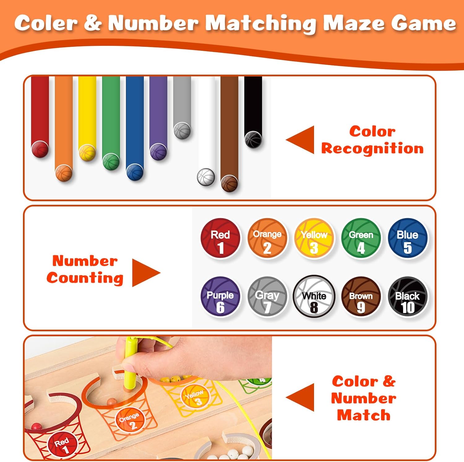 Magnetic Color and Number Maze, Wooden Magnetic Maze Puzzles Montessori Toys for 3+ Year Old, Toddler Activities Counting & Color Sorting Fine Motor Skills Learning Toys for Kids Preschoolers Ages 3-5