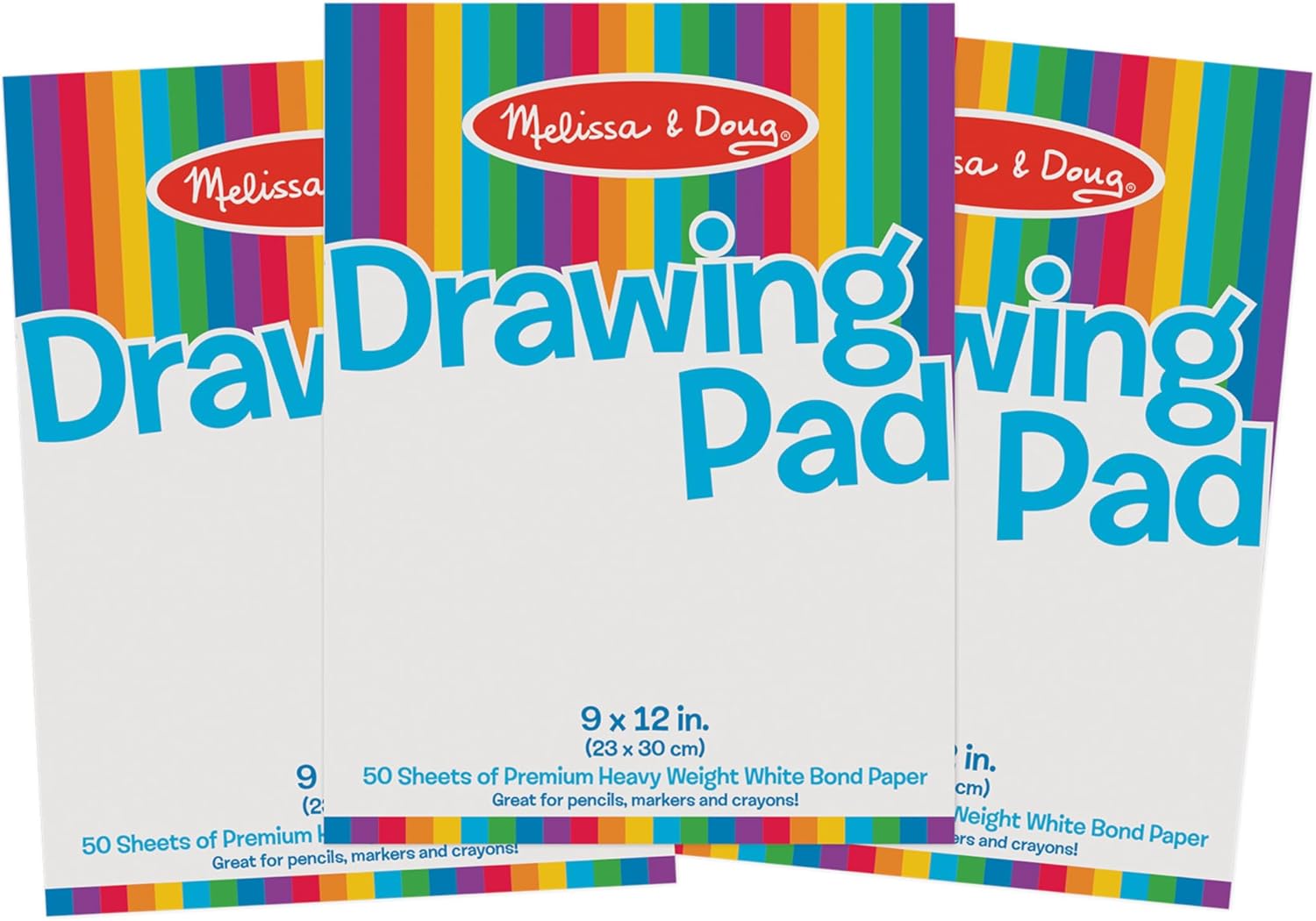 Melissa & Doug Drawing Paper Pad (9 x 12 inches) - 50 Sheets, 3-Pack - Coloring Art Pads For Kids, Toddler Sketch Pads For Ages 3+