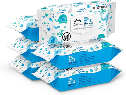 Amazon Brand - Mama Bear 99% Water Baby Wipes, Hypoallergenic, Fragrance Free, 432 Count (6 Packs of 72)