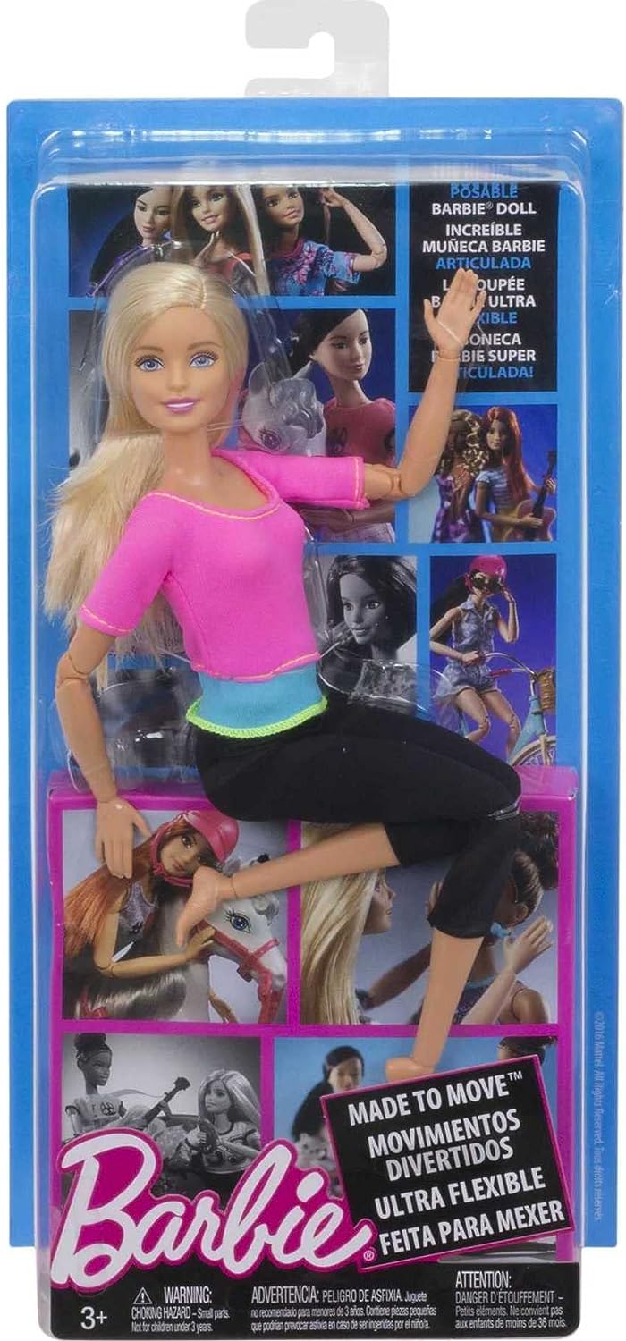 Barbie Made to Move Posable Doll in Pink Color-Blocked Top and Yoga Leggings, Flexible with Blonde Hair (Amazon Exclusive)