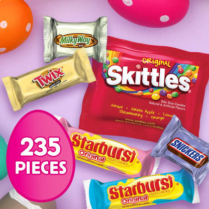 SNICKERS, SKITTLES, TWIX, STARBURST, & MILKY WAY Assorted Egg Hunt Easter Candy Bulk Variety Pack, 87.35 oz, 235 Piece Bag