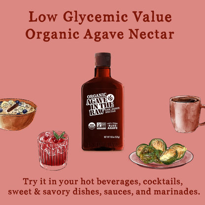 Agave In The Raw Organic Agave Nectar Sweetener, Blue Agave Syrup, No Erythritol, Sugar Substitute for Coffee, Baking, Hot & Cold Drinks, Natural, Low Carb, Vegan, Gluten-Free, 18.5oz Bottle (1 Pack)