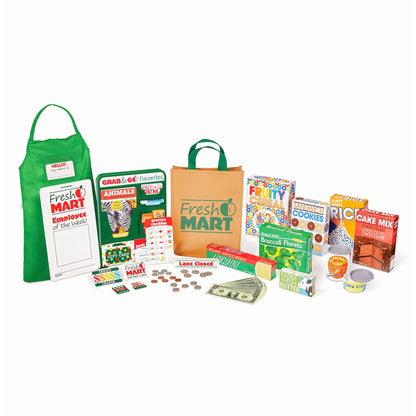 Melissa & Doug Fresh Mart Grocery Store Play Food and Role Play Companion Set - Kids Pretend Grocery Shopping For Kids Ages 3+