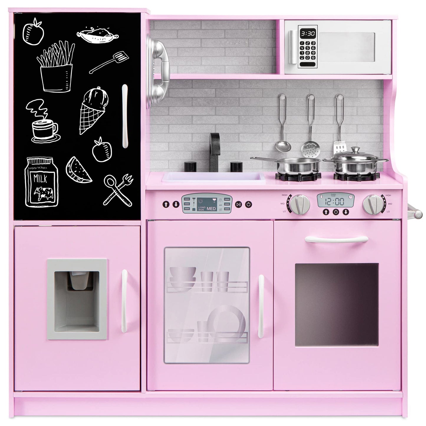 Best Choice Products Pretend Play Kitchen Wooden Toy Set for Kids w/Realistic Design, Telephone, Utensils, Oven, Microwave, Sink - Pink