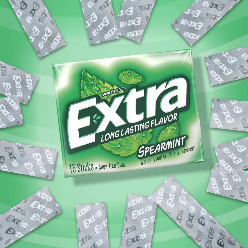 EXTRA Spearmint Sugarfree Chewing Gum, 15 Pieces (Pack of 10)