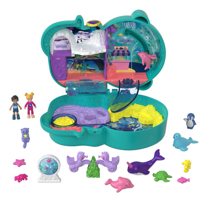 Polly Pocket Otter Aquarium Compact, Aquarium Theme with Micro Polly & Nicolas Dolls, 5 Reveals & 12 Accessories, Pop & Swap Feature, Great Gift for Ages 4 Years Old & Up (Amazon Exclusive)