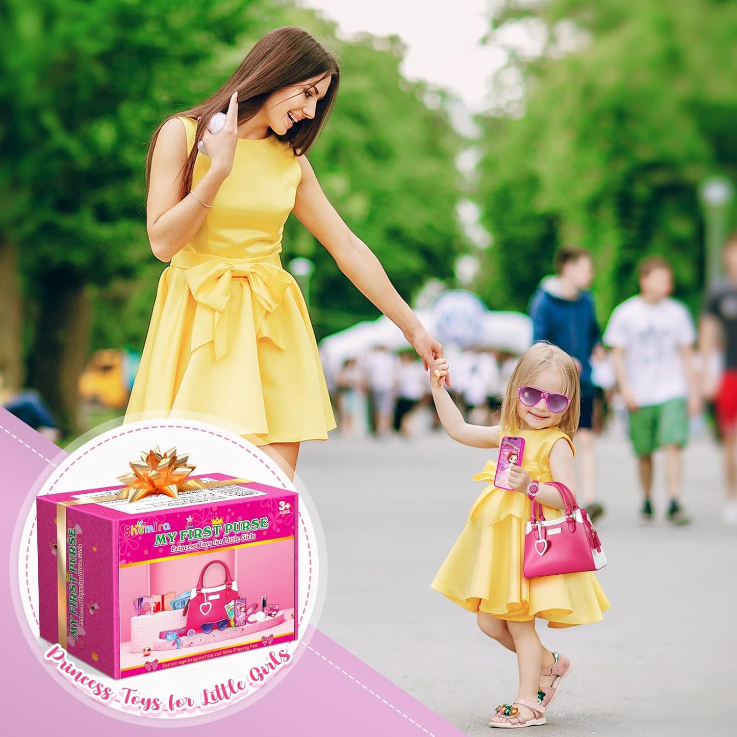 Shemira Play Purse for Little Girls, Princess Pretend Play Girl Toys for 3 4 5 6 7 8Years Old, Toddler Purse with Accessories, Kids Toy Purse, Gifts for Girl Age 3-5 4-6 6-8