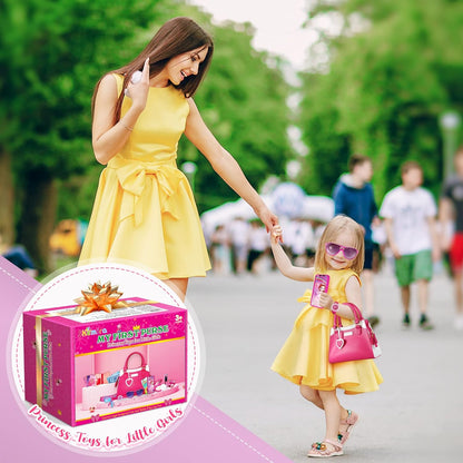 Shemira Play Purse for Little Girls, Princess Pretend Play Girl Toys for 3 4 5 6 7 8Years Old, Toddler Purse with Accessories, Kids Toy Purse, Gifts for Girl Age 3-5 4-6 6-8