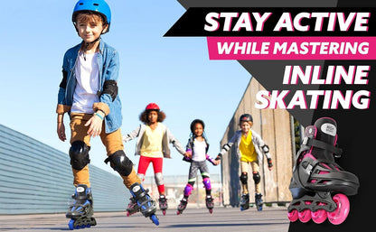 Inline Skates for Girls and Boys, Roller Skates with Gel Wheels Adjustable Sizing for Adults and Kids, Inline Skates for Adult Female, Male, Lightweight Roller Skates, High Bounce