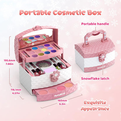 PERRYHOME Kids Makeup Kit for Girl 35 Pcs Washable Real Cosmetic, Safe & Non-Toxic Little Girl Makeup Set, Frozen Makeup Set for 3-12 Year Old Kids Toddler Girl Toys Christmas & Birthday Gift (Pink)